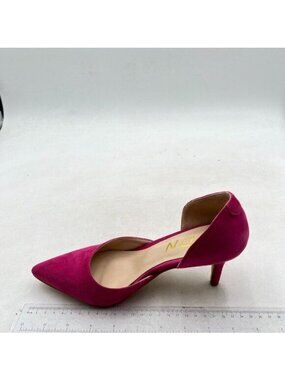 YDN Pink Mid Heels D'Orsay Pumps Suede Pointed Toe Slip On Dressy Shoes
